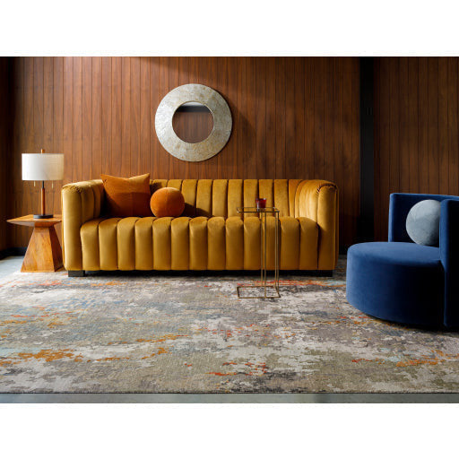 Surya Brionne Modern Cognac Brown Velvet Channeled Sofa - Image 1