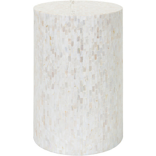 Surya Iridescent Modern Ivory & Gray Shell and Wood Round Accent Side Table ISC-001 - Image 3