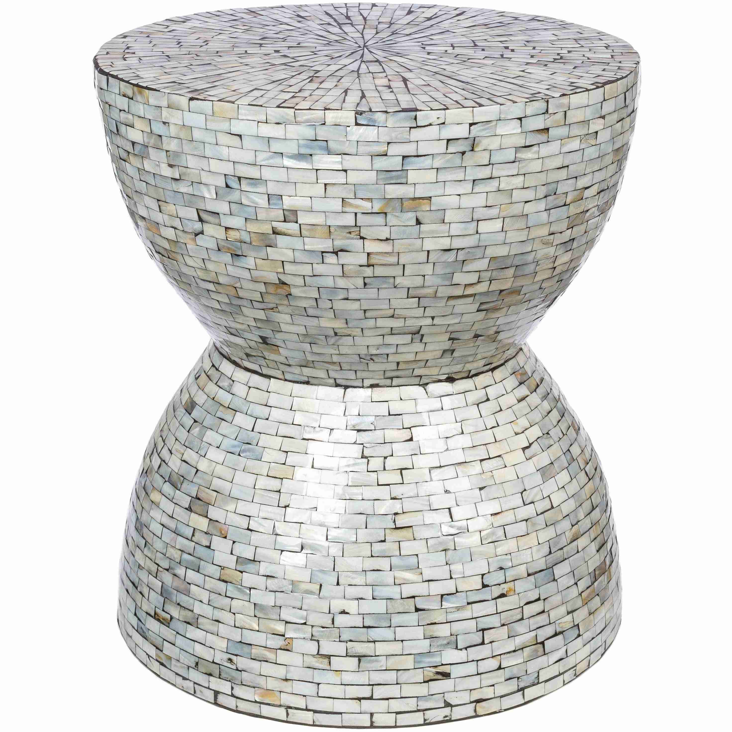 Surya Iridescent Modern Shell and Wood Round Accent Side Table ISC-004 - Image 2