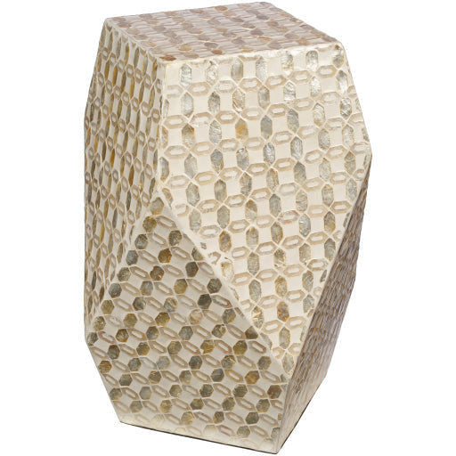 Surya Iridescent Modern Ivory & Beige Shell and Wood Accent Side Table ISC-005 - Image 2