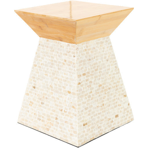 Surya Iridescent Modern Wood Top With Shell Base Accent Side Table ISC-007 - Image 2