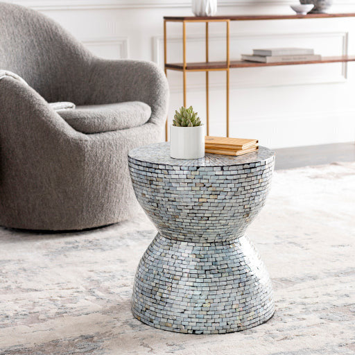 Surya Iridescent Modern Shell and Wood Round Accent Side Table ISC-004 - Image 1