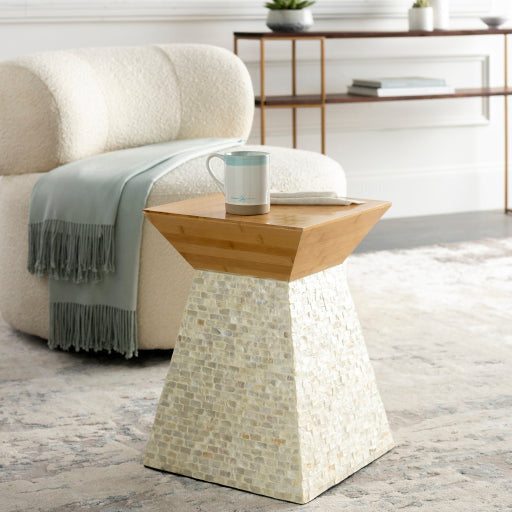 Surya Iridescent Modern Wood Top With Shell Base Accent Side Table ISC-007 - Image 1