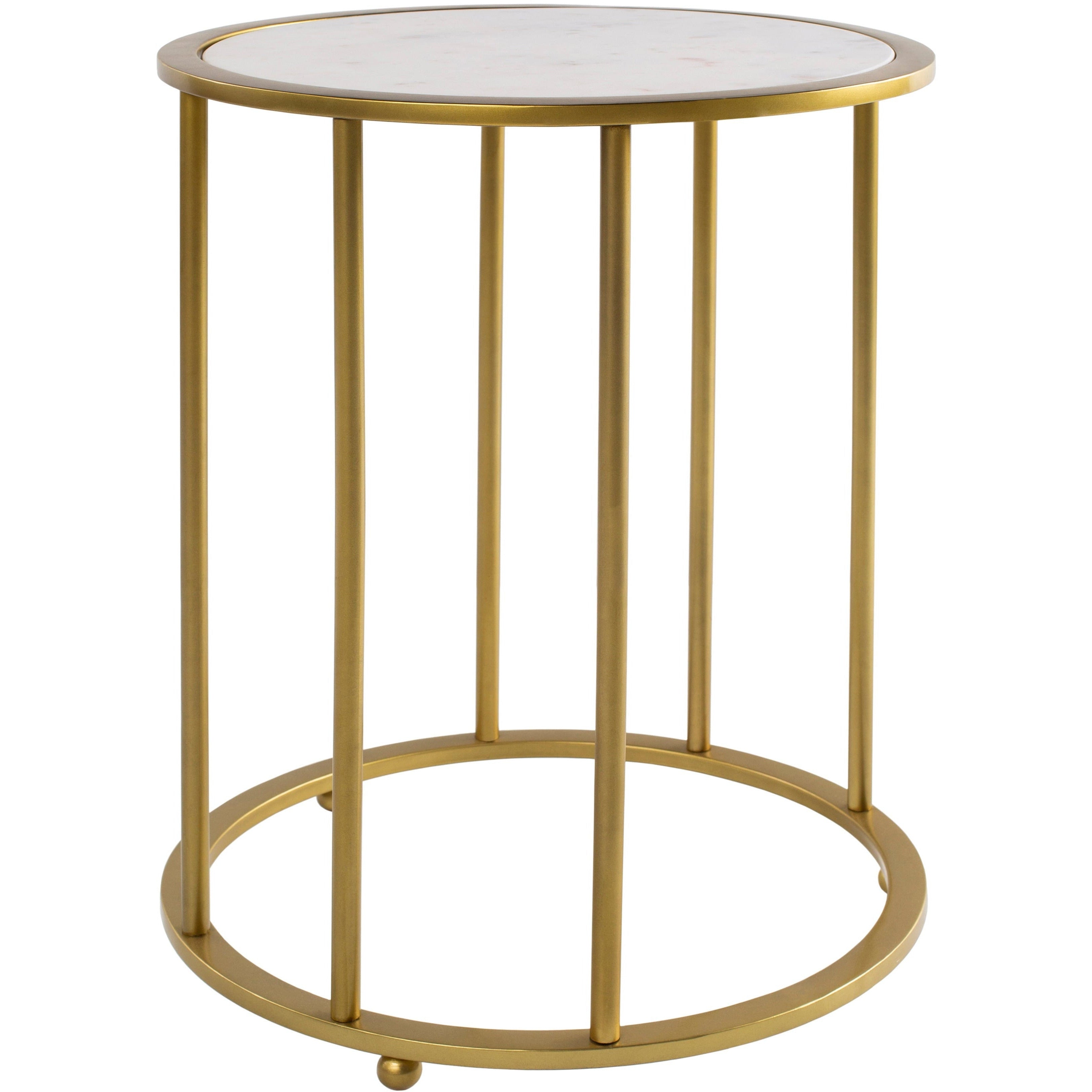 Surya Ivan Modern Marble Top With Metallic Brass Metal Base Round Accent Side Table IVA-001 - Image 1