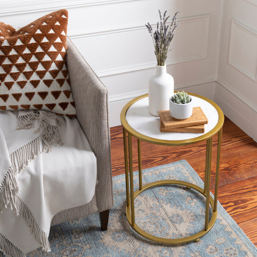 Surya Ivan Modern Marble Top With Metallic Brass Metal Base Round Accent Side Table IVA-001 - Image 2