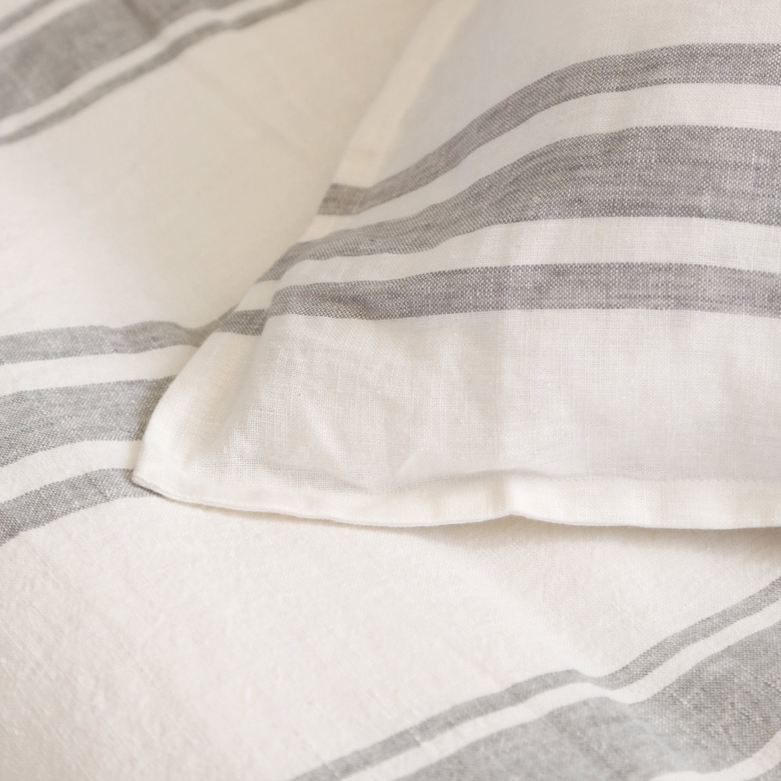 Pom Pom at Home Jackson Cream & Grey Striped Linen Duvet Cover and Pillow Shams ~ Available in Queen and King Sizes - Image 2