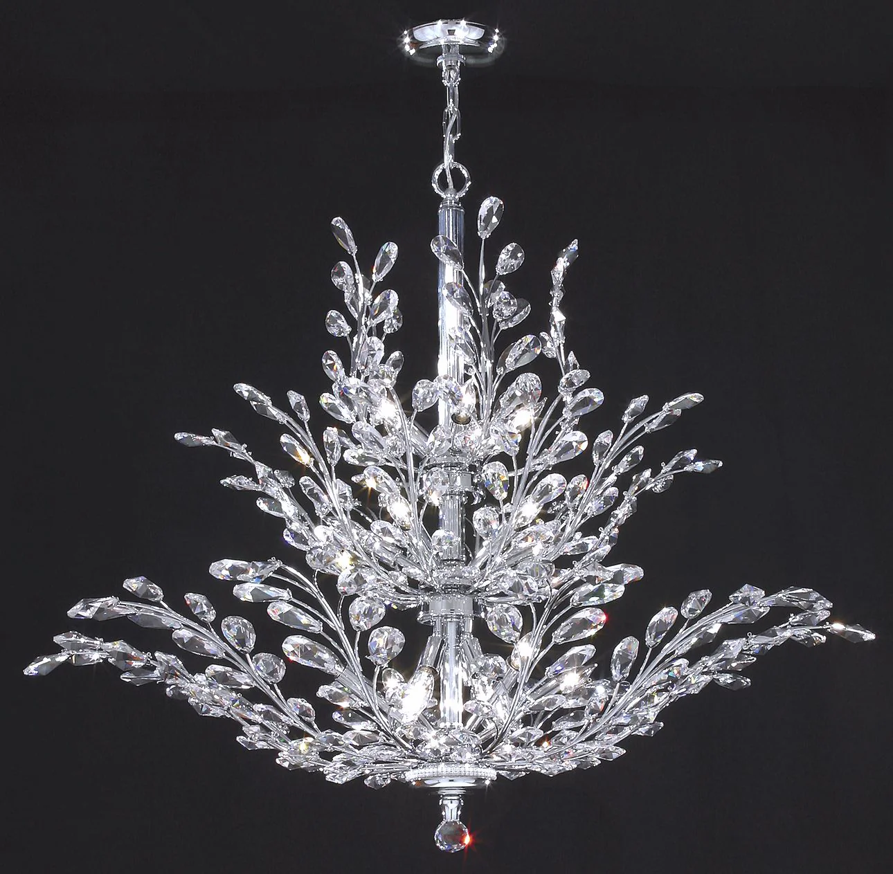 James R. Moder Florale 38" Wide Silver and Crystal Leaf Chandelier - Image 2