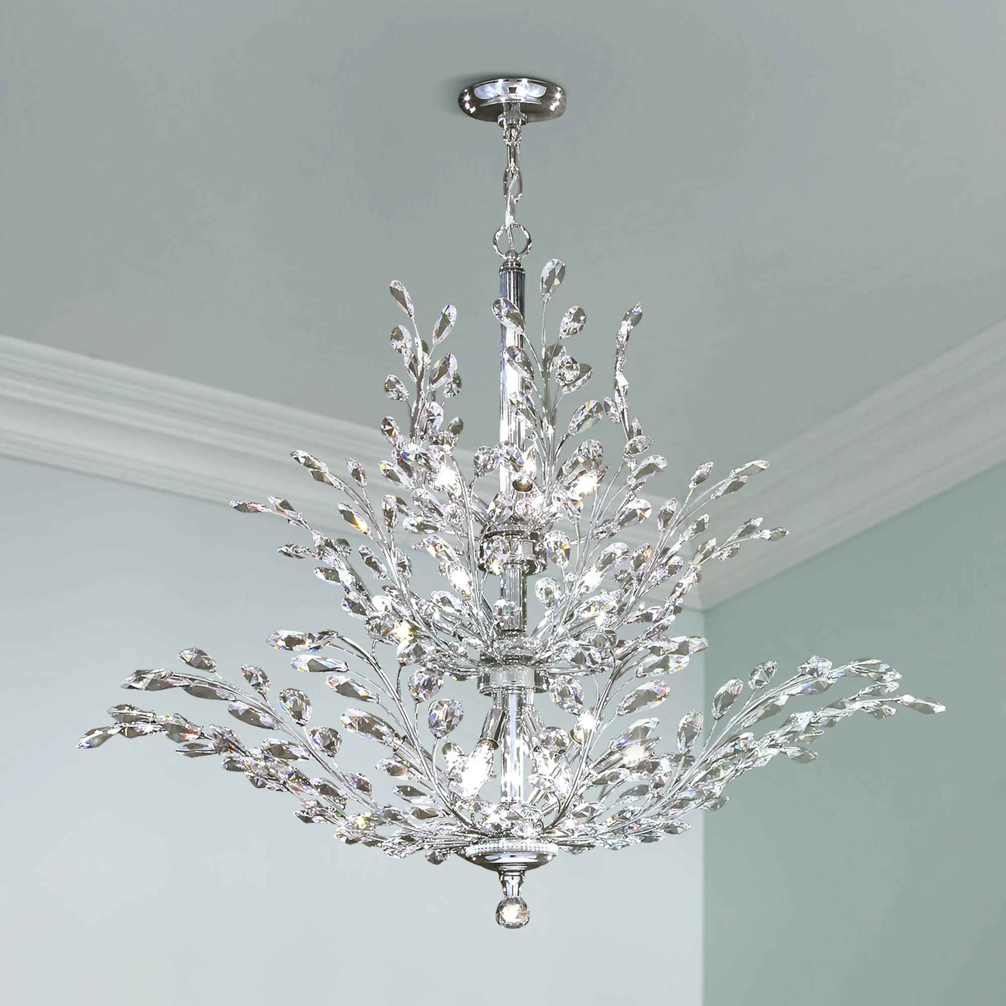 James R. Moder Florale 38" Wide Silver and Crystal Leaf Chandelier - Image 1