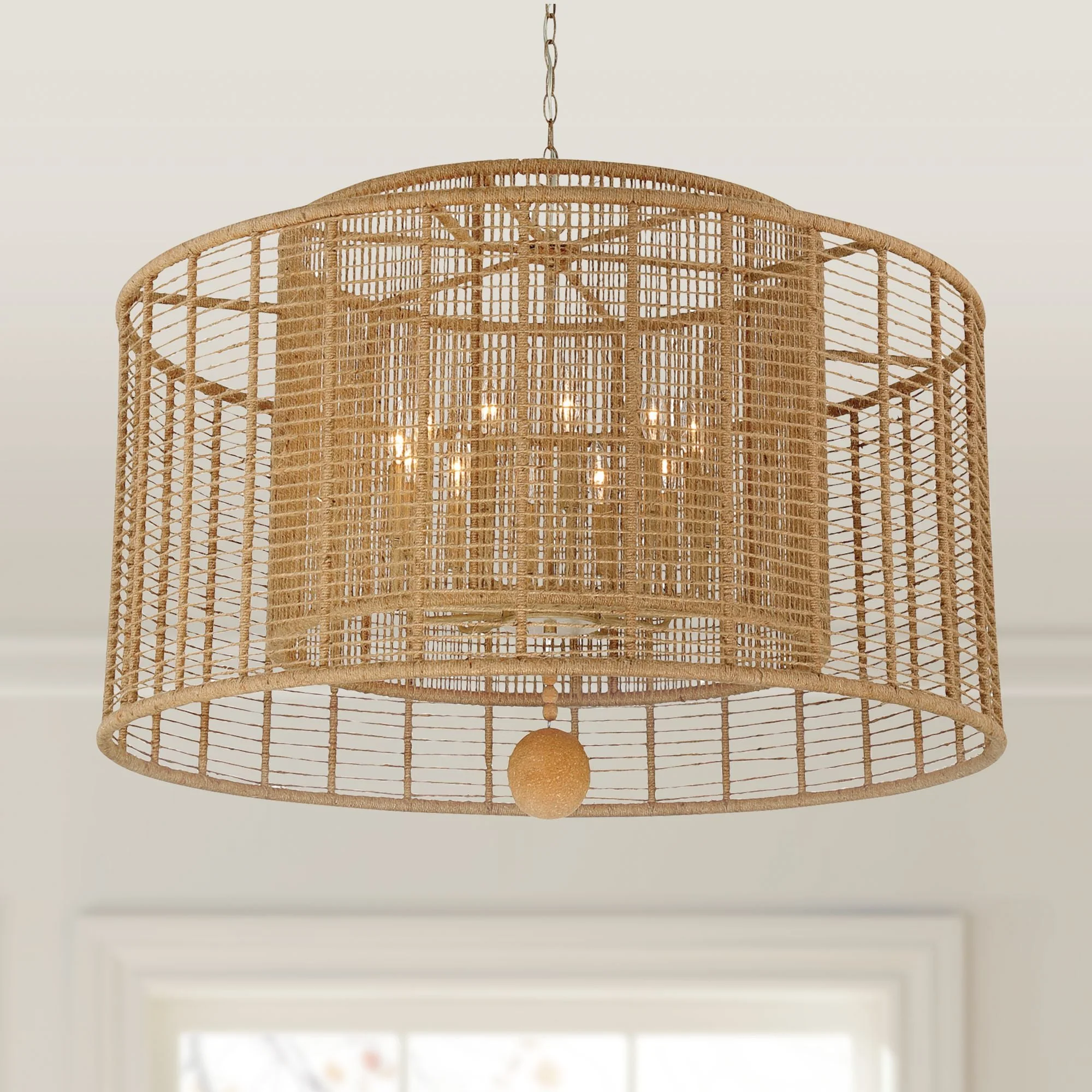 Jayna 42 3/4" Wide Silver Natural Jute 12-Light Modern Drum Chandelier - Image 1