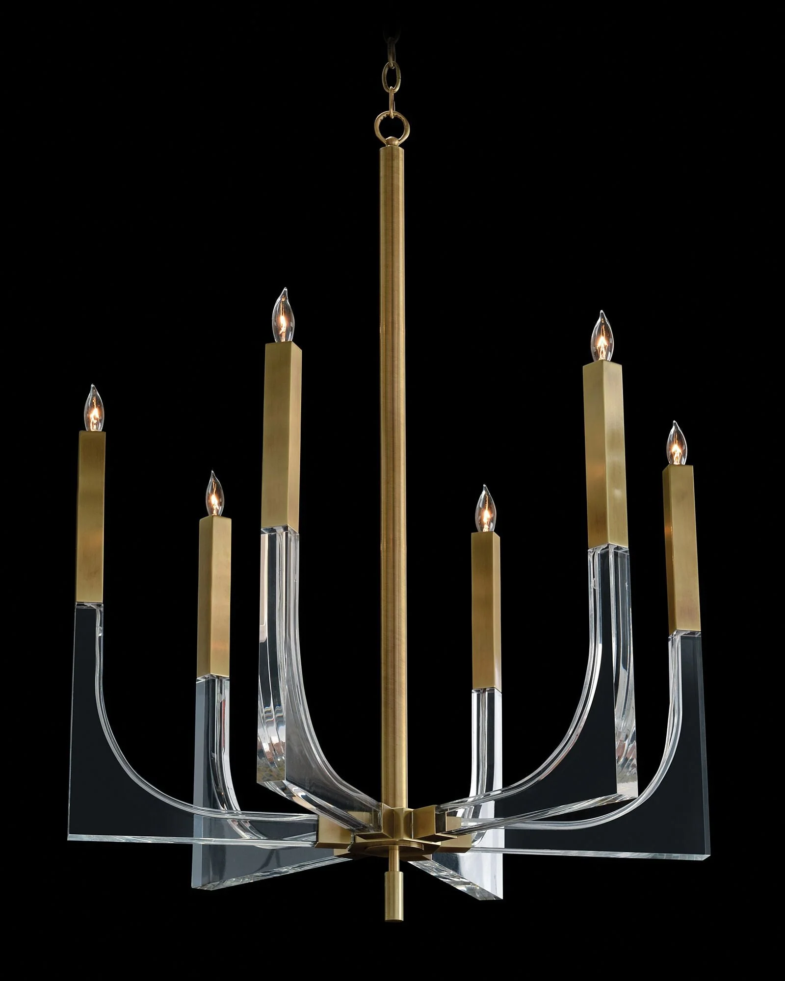 John Richard Acrylic and Brass 30" Wide 6-Light Chandelier - Image 1