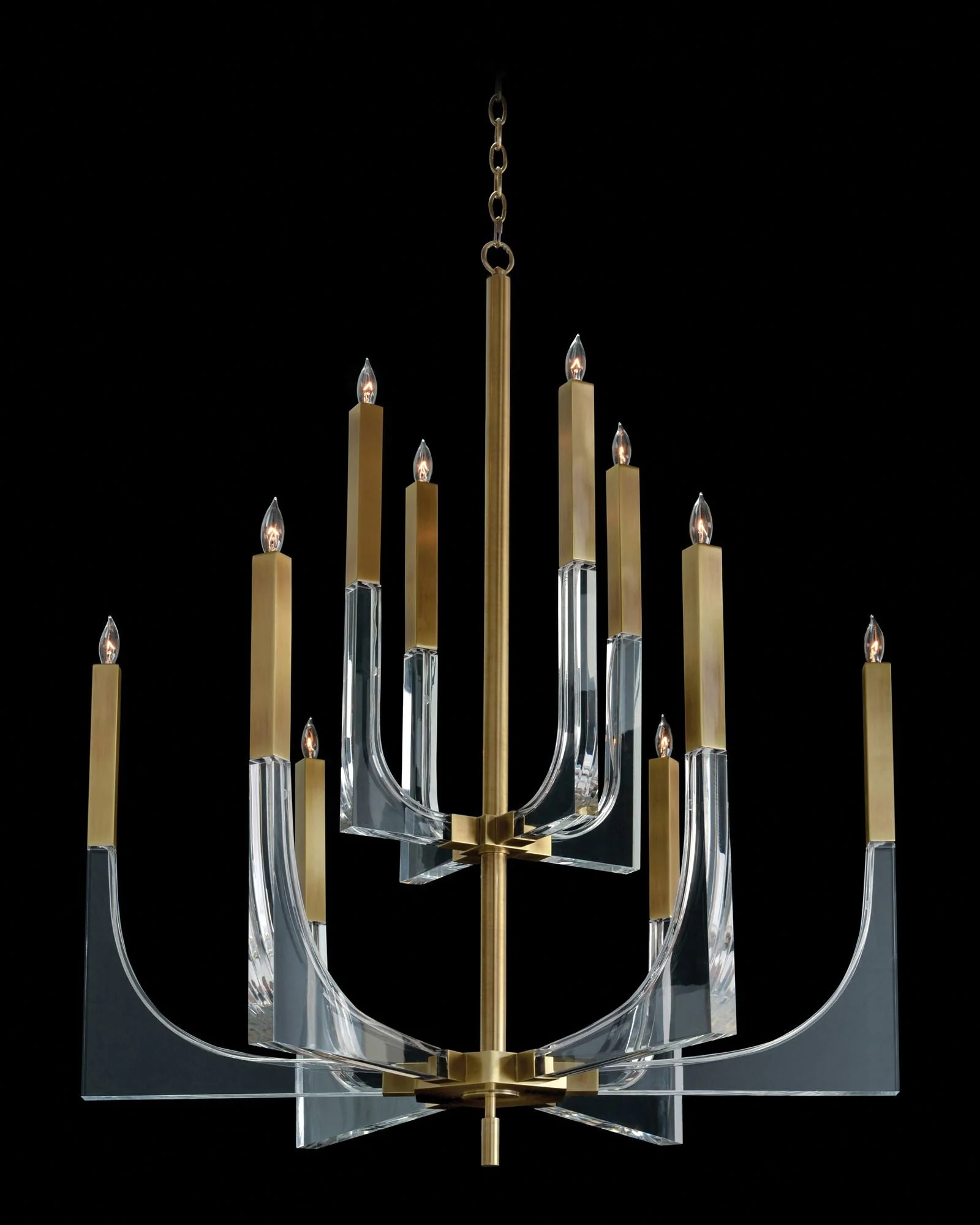 John Richard Acrylic and Brass 38" Wide 10-Light Chandelier - Image 1
