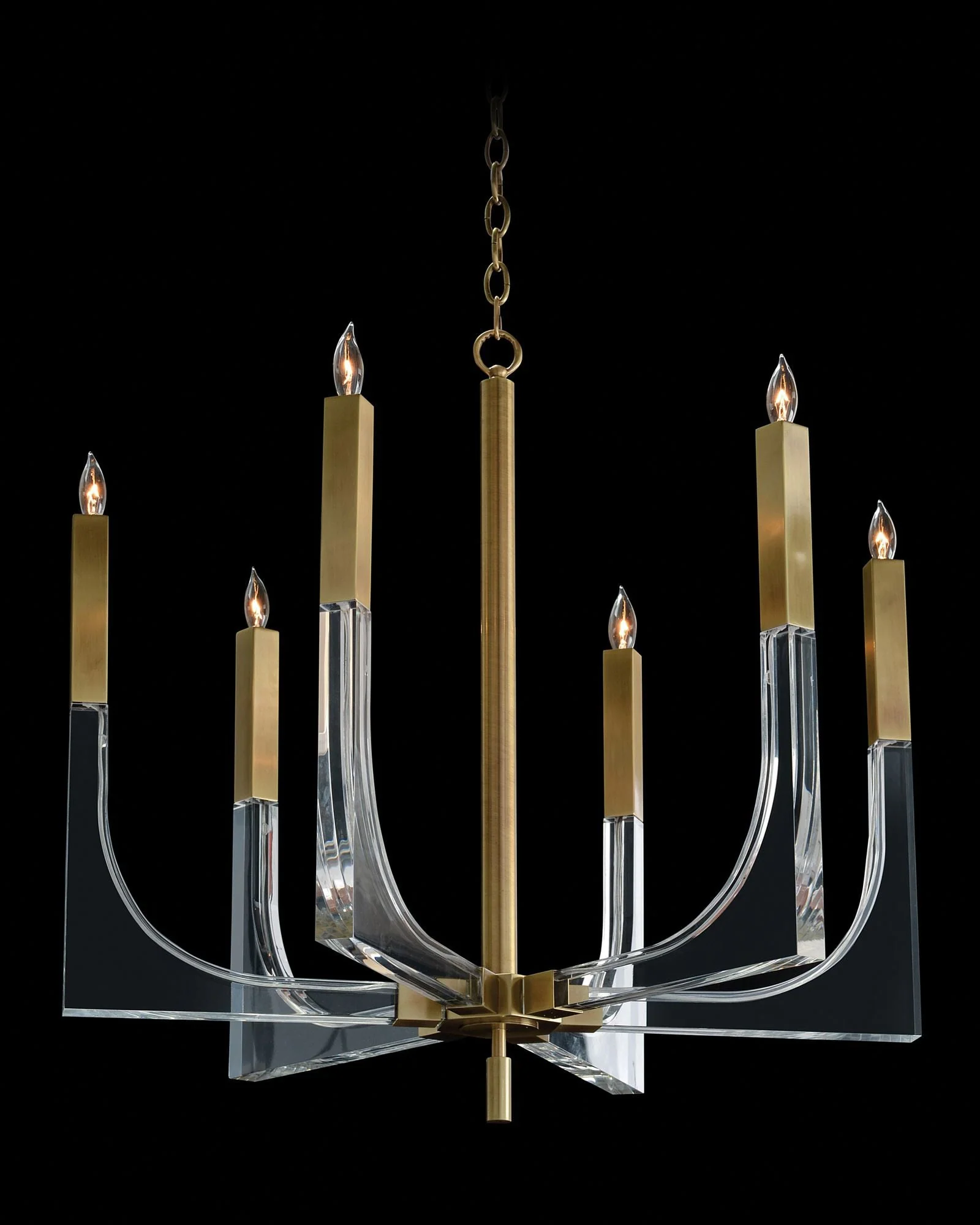 John Richard Acrylic and Brass 38" Wide 6-Light Chandelier - Image 1