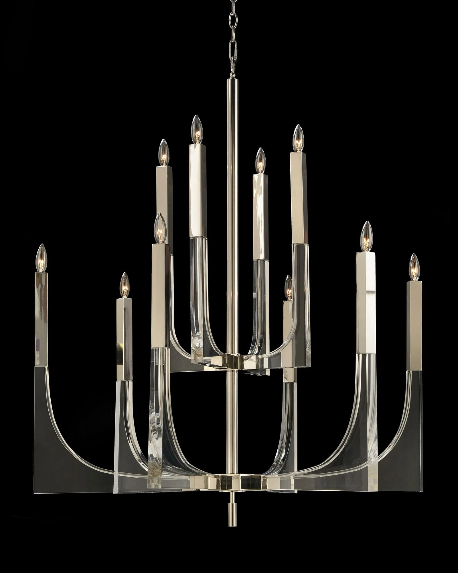 John Richard Acrylic and Nickel 39" Wide 10-Light Chandelier - Image 1