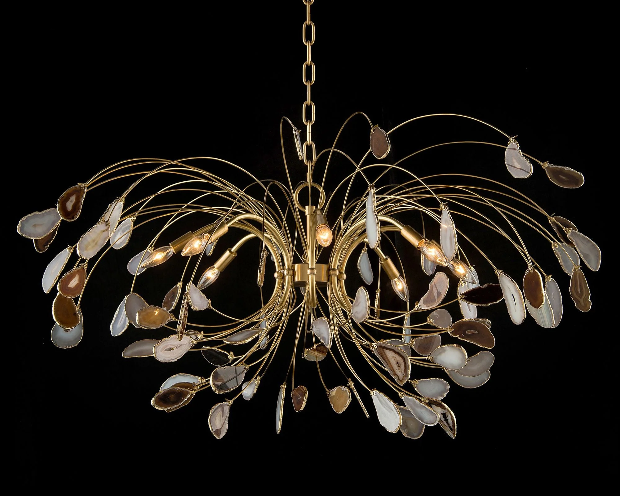 John Richard Agate and Brass 46" Wide 8-Light Chandelier - Image 1