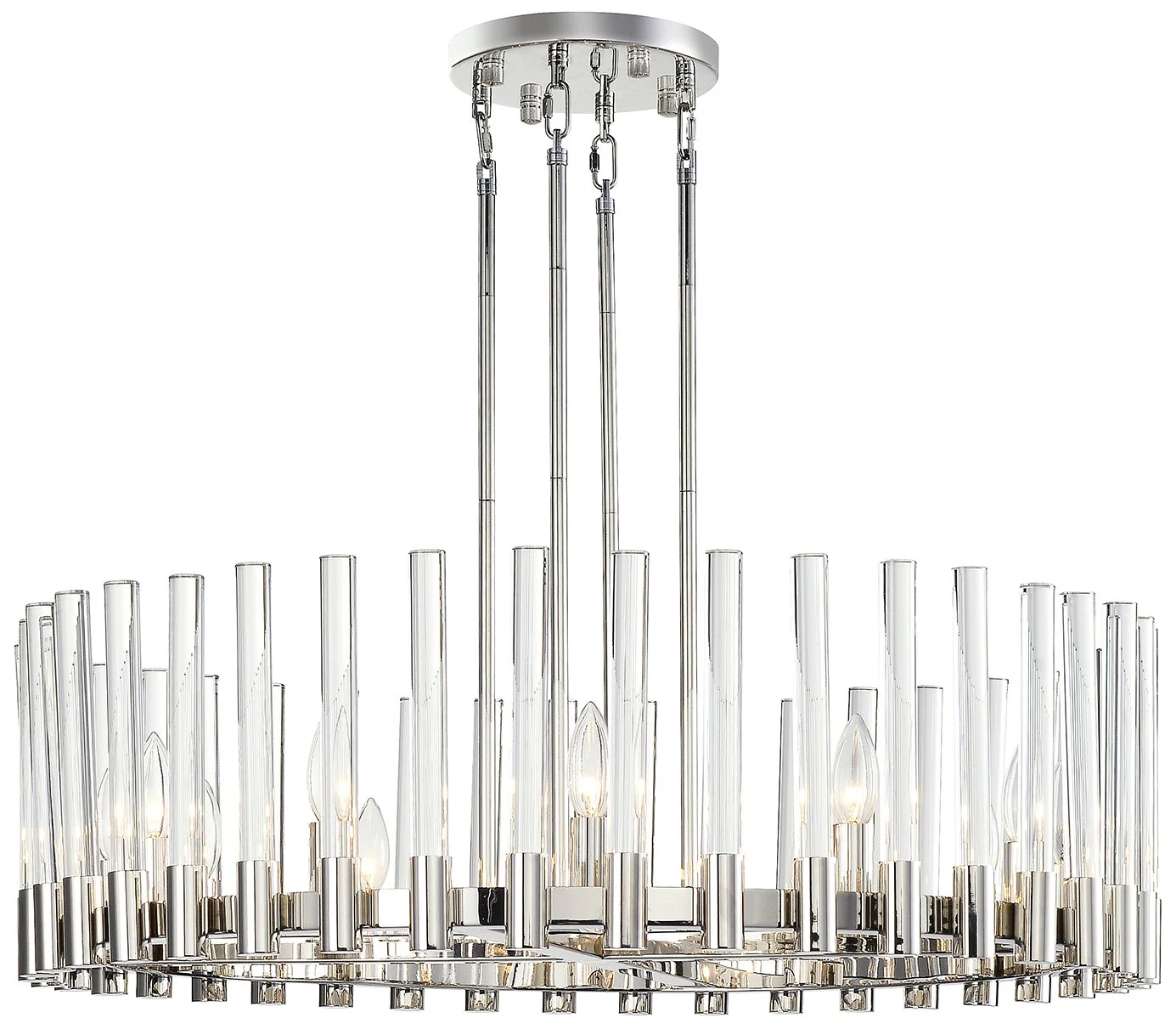 Julian 12-Light 32 Inch Round Polished Nickel Wheel Styled Glass Chandelier - Image 1