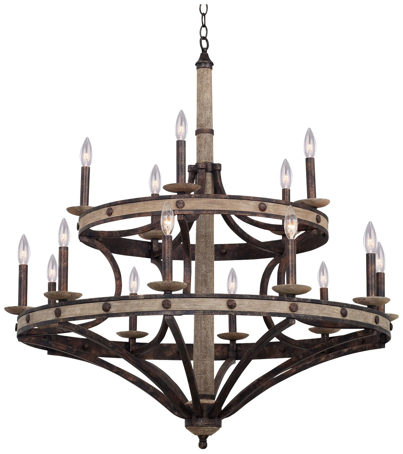 Coronado 38" Wide Wrought Iron Wagon Wheel Chandelier - Image 2