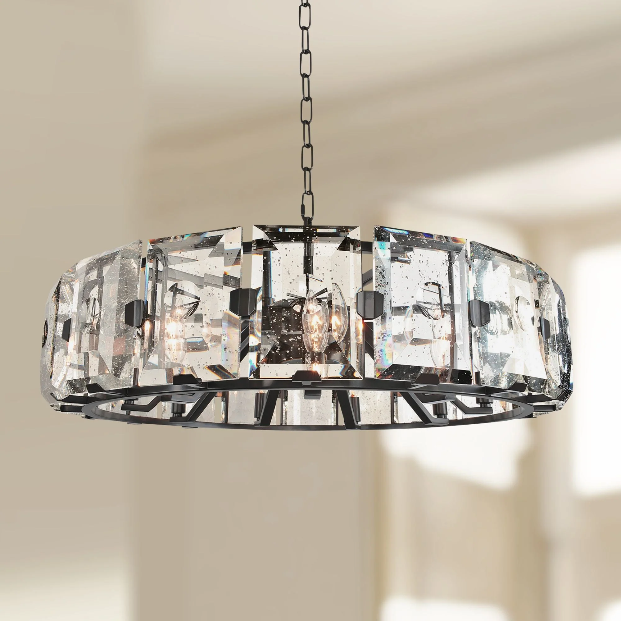 Giada 30" Wide Dark Bronze Round Bubble Crystal Pendant Light - Image 1