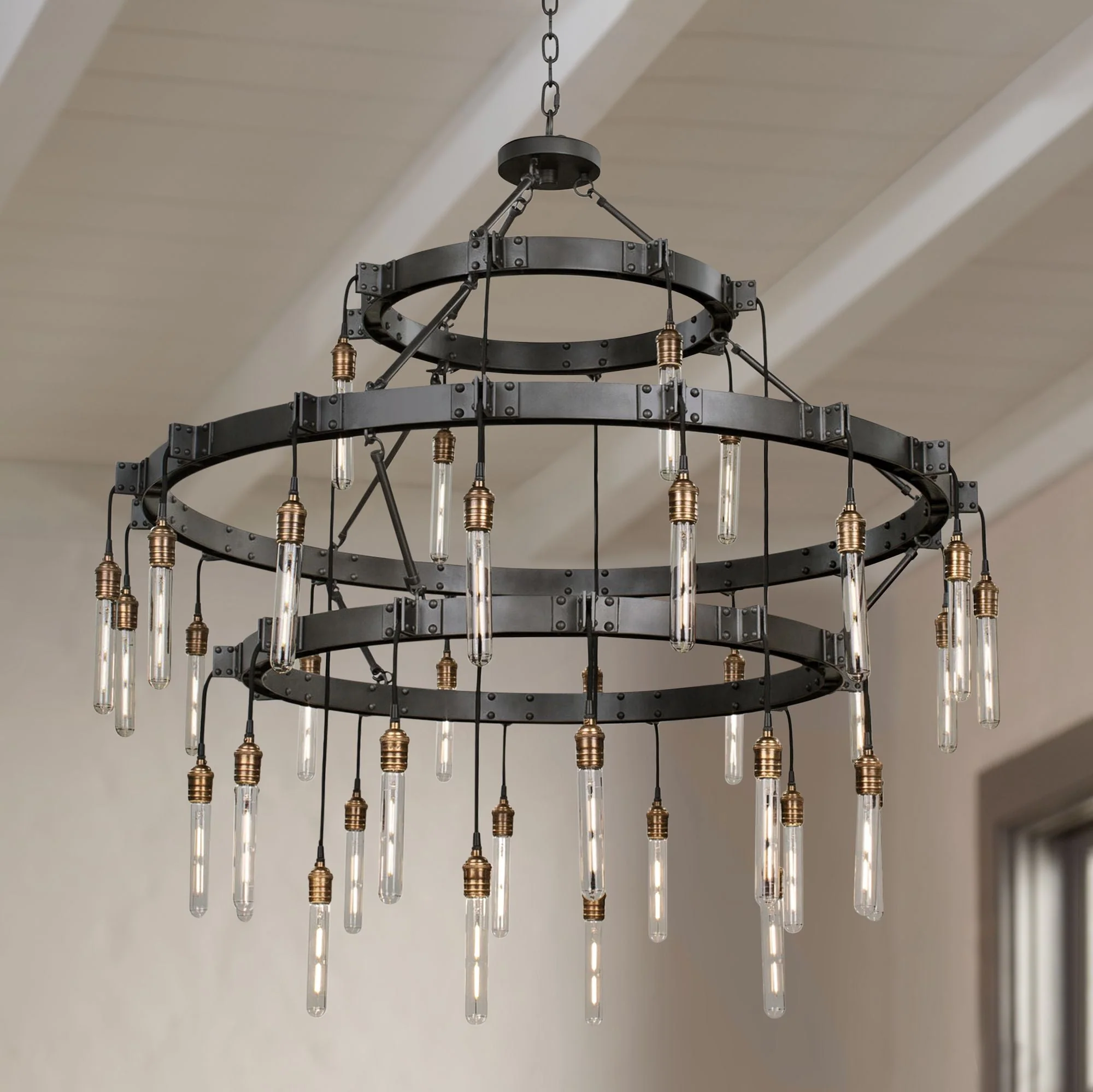 Stuyvesant 59" Matte Gun Metal 36-Light 3-Tier Ring Chandelier - Image 1