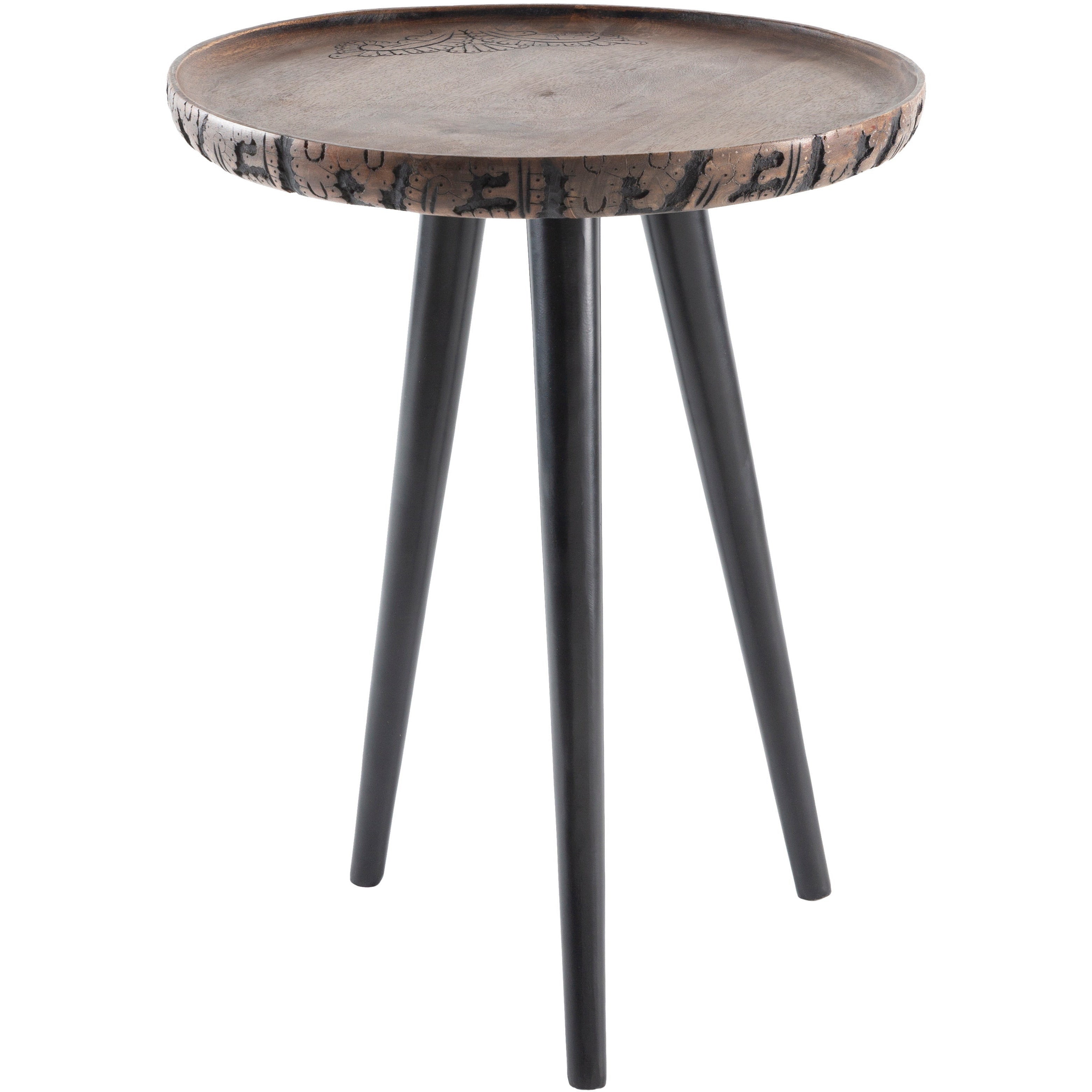 Surya Kavya Rustic Modern Wood Top With Black Metal Base Round Accent Side Table KAV-001 - Image 2