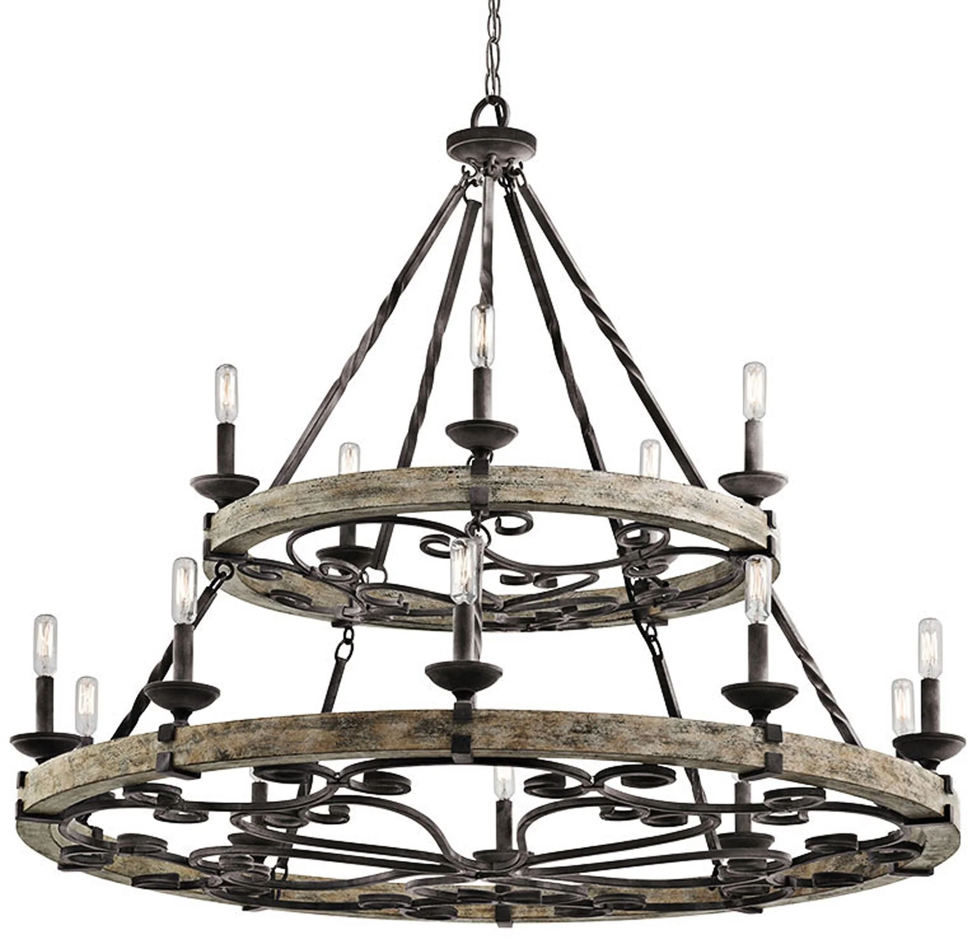 Taulbee 44" Wide Aged Zinc 15-Light Wagon Wheel Chandelier - Image 2