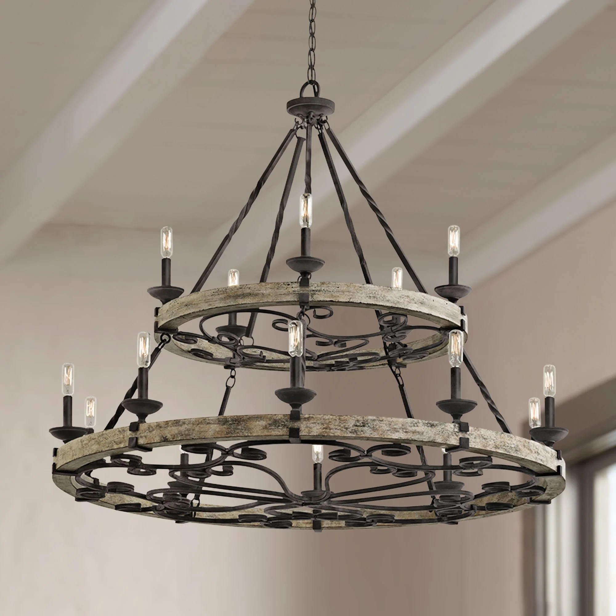 Taulbee 44" Wide Aged Zinc 15-Light Wagon Wheel Chandelier - Image 1