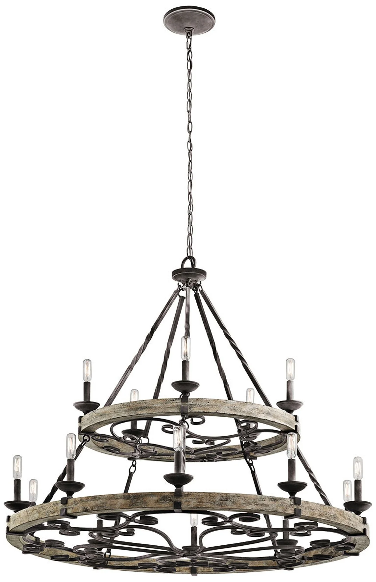 Taulbee 44" Wide Aged Zinc 15-Light Wagon Wheel Chandelier - Image 3