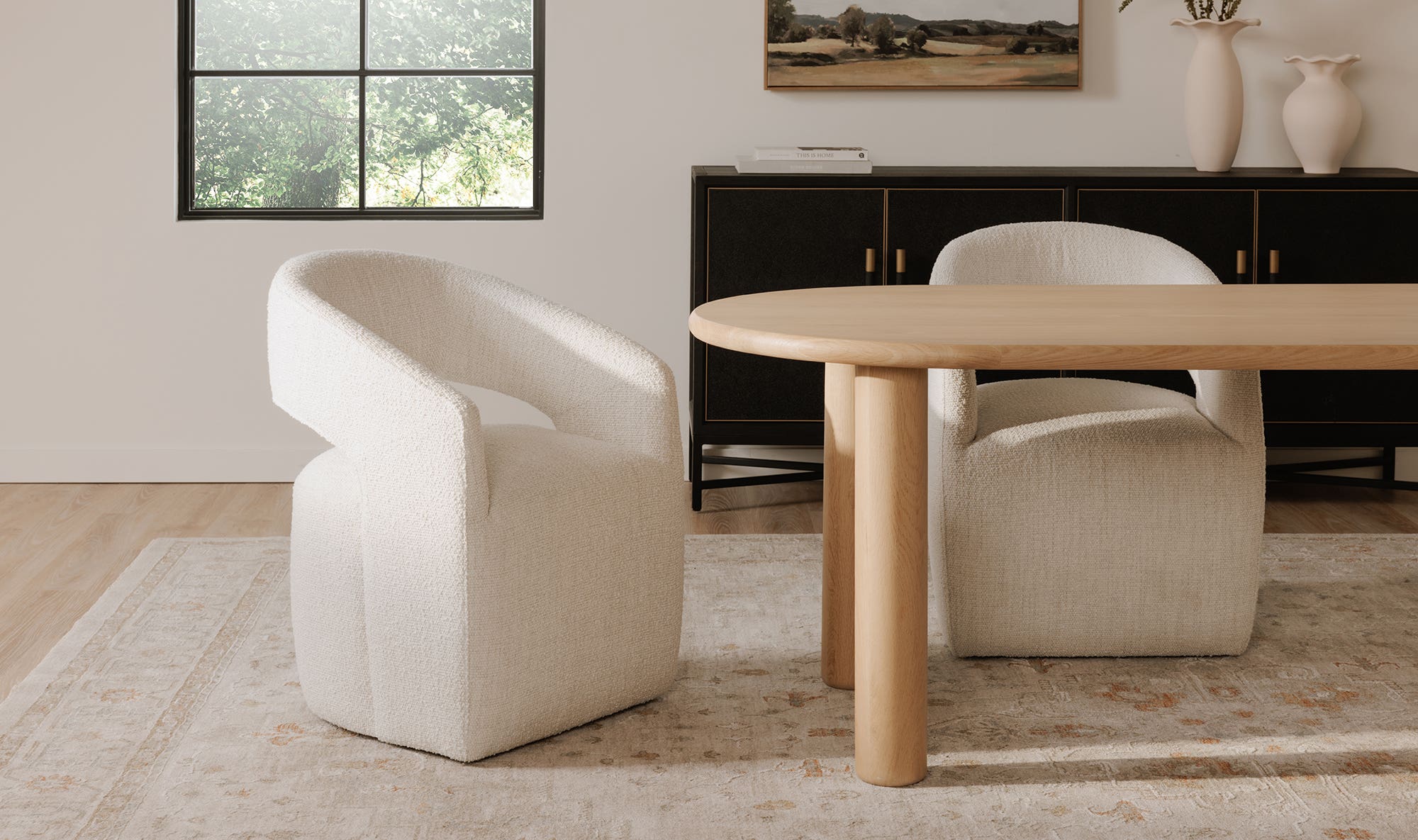 Moe's Home Barrow Rolling Dining Chair White Mist - Image 3