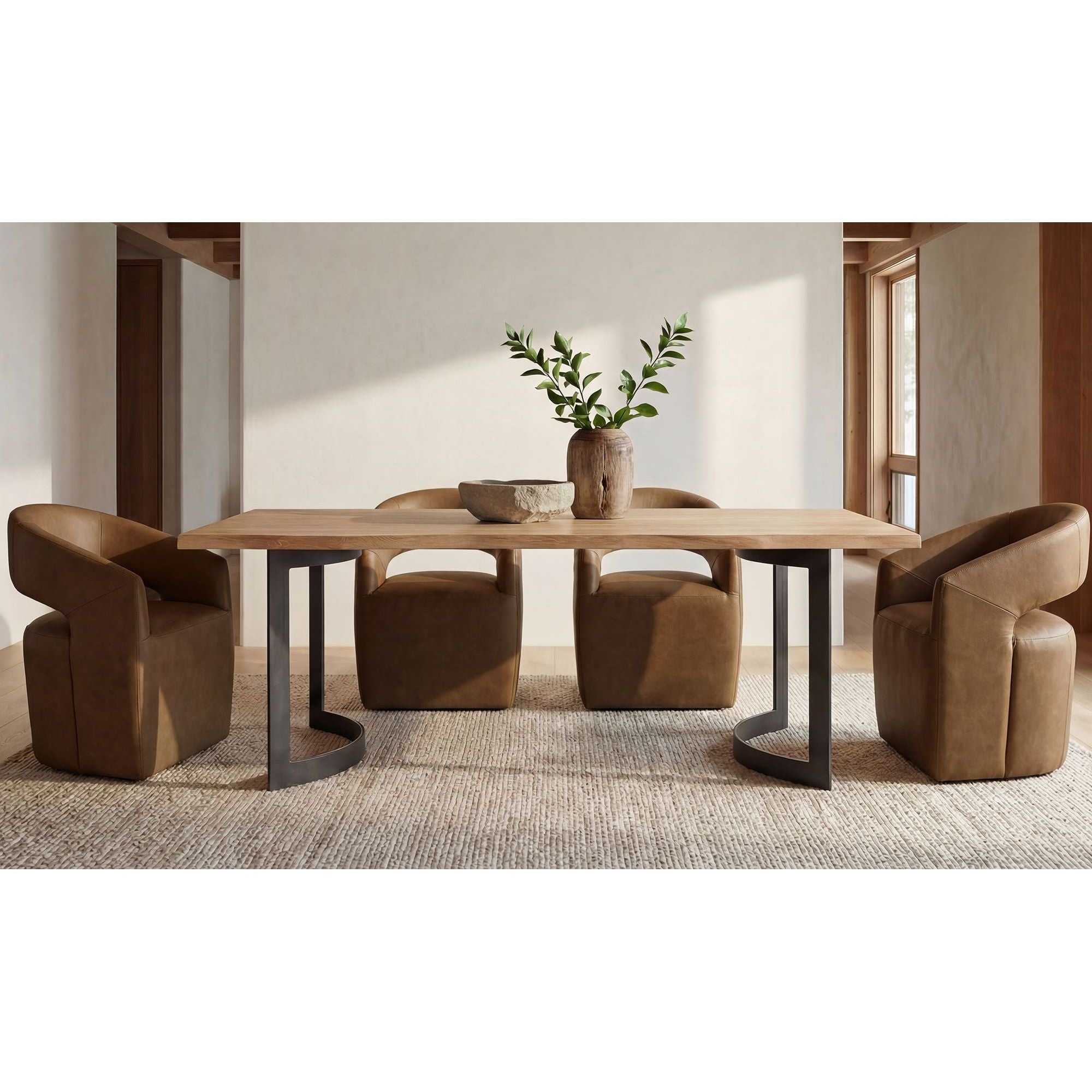 Moe's Home Barrow Rolling Dining Chair Tan Leather - Image 2