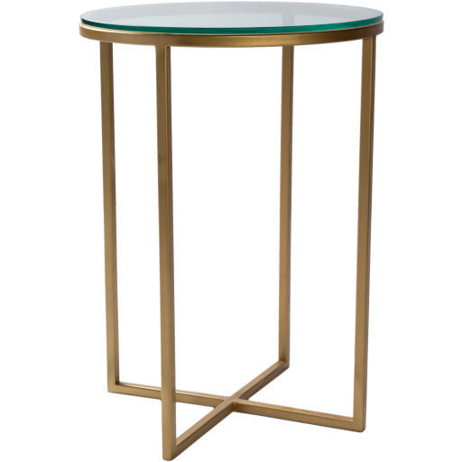 Surya Karen Modern Glass Top With Gold Metal Base Round Accent Side Table KRE-002 - Image 1