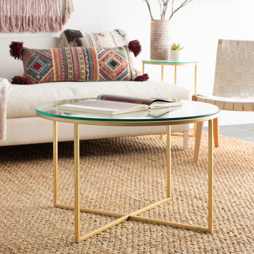 Surya Karen Modern Glass Top With Gold Metal Base Round Coffee Table KRE-001 - Image 1