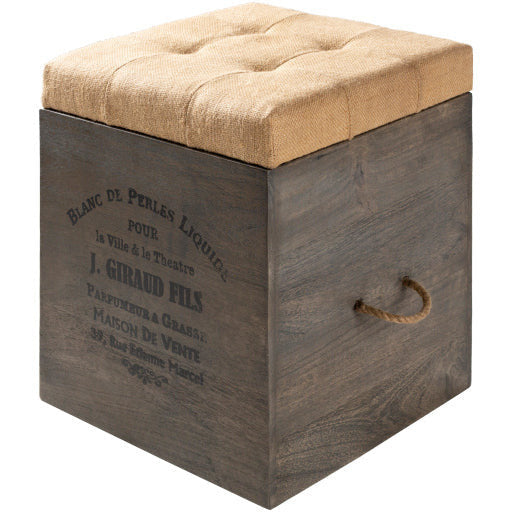 Surya Kassi Modern Rustic Tan Jute & Wood Storage Ottoman KSS-001 - Image 3