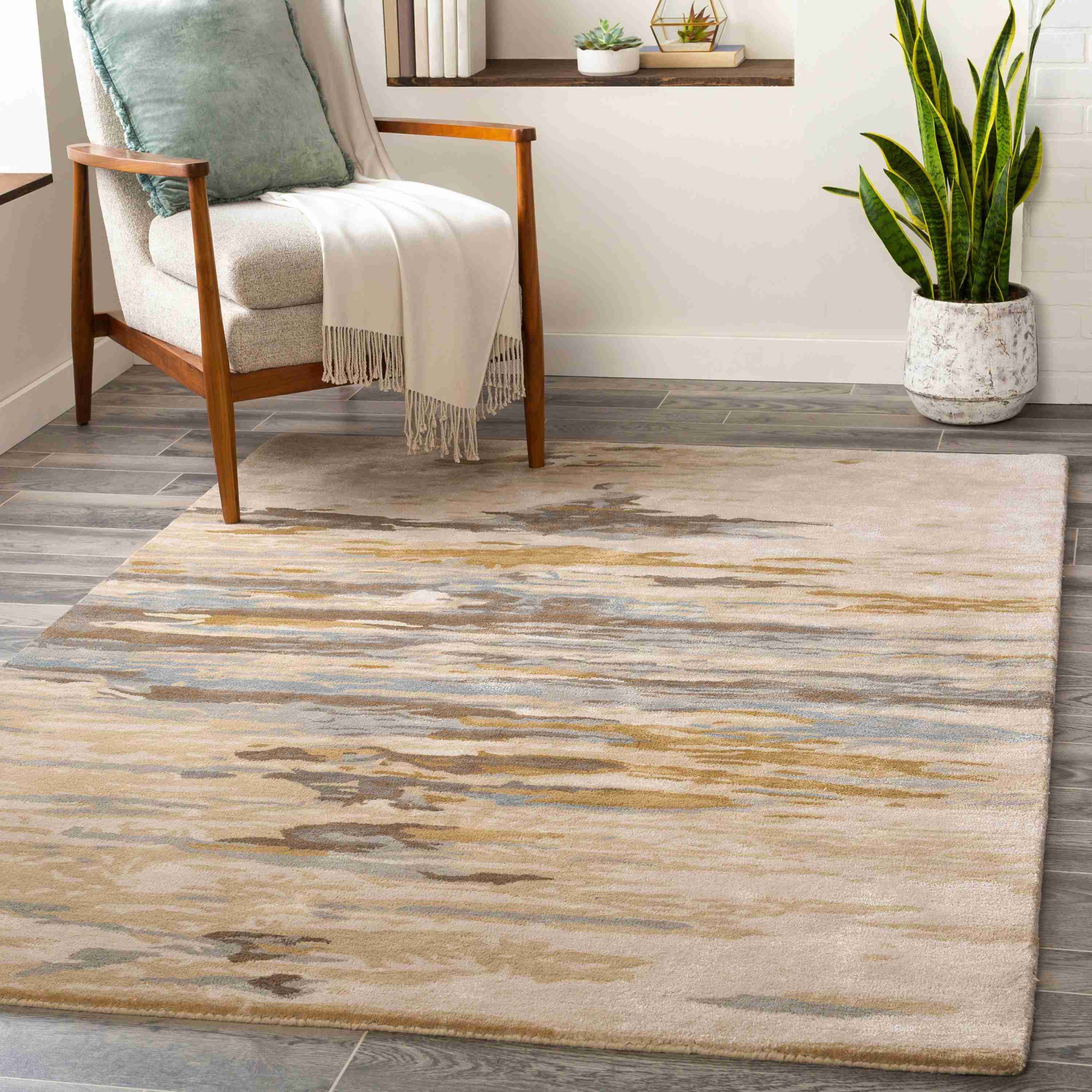 Surya Rugs Kavita Collection Light Beige, Gray, Brown & Blue Area Rug KVT-2301 - Image 1