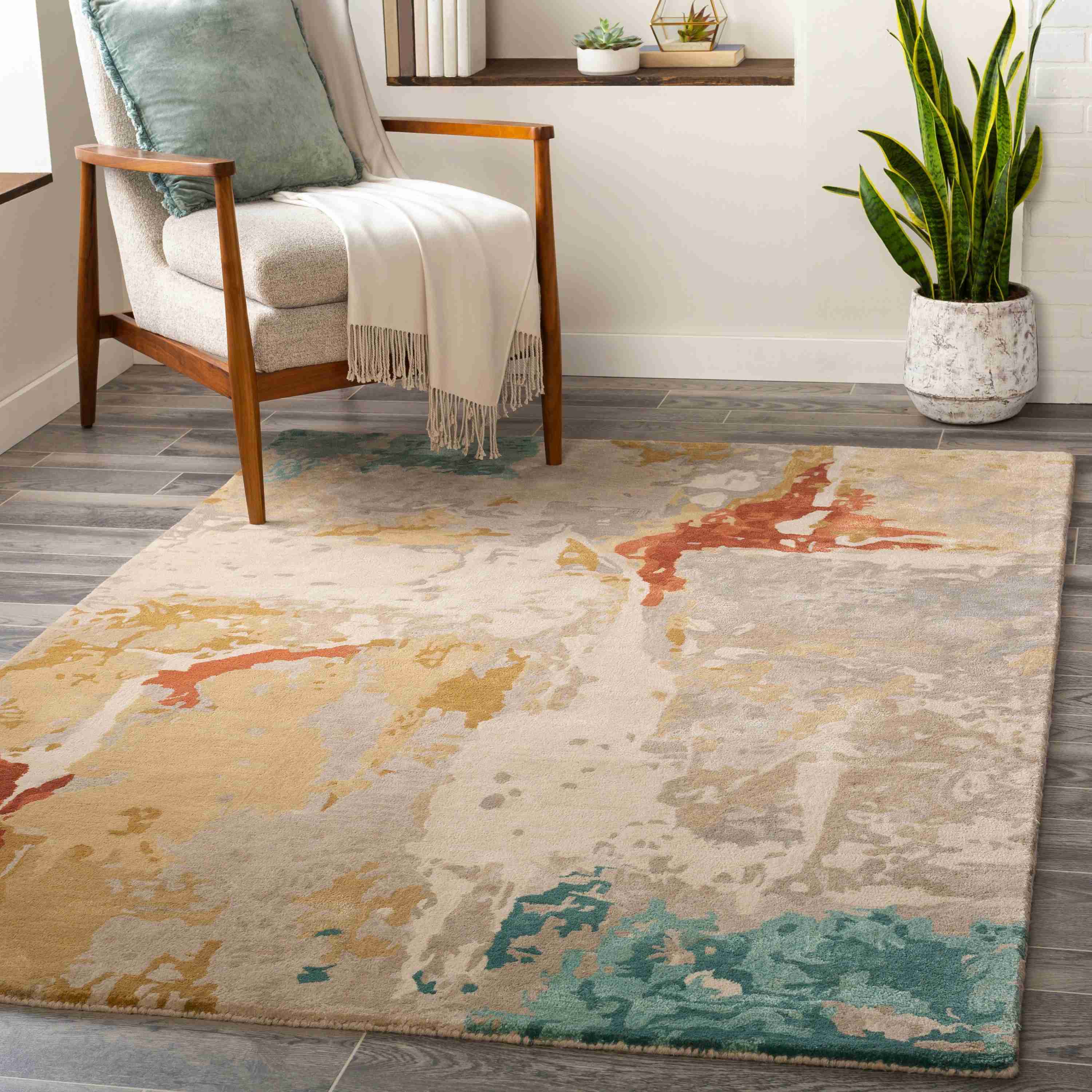 Surya Rugs Kavita Collection Brick Red, Coral, Seafoam Green, Gray & Mustard Area Rug KVT-2305 - Image 2