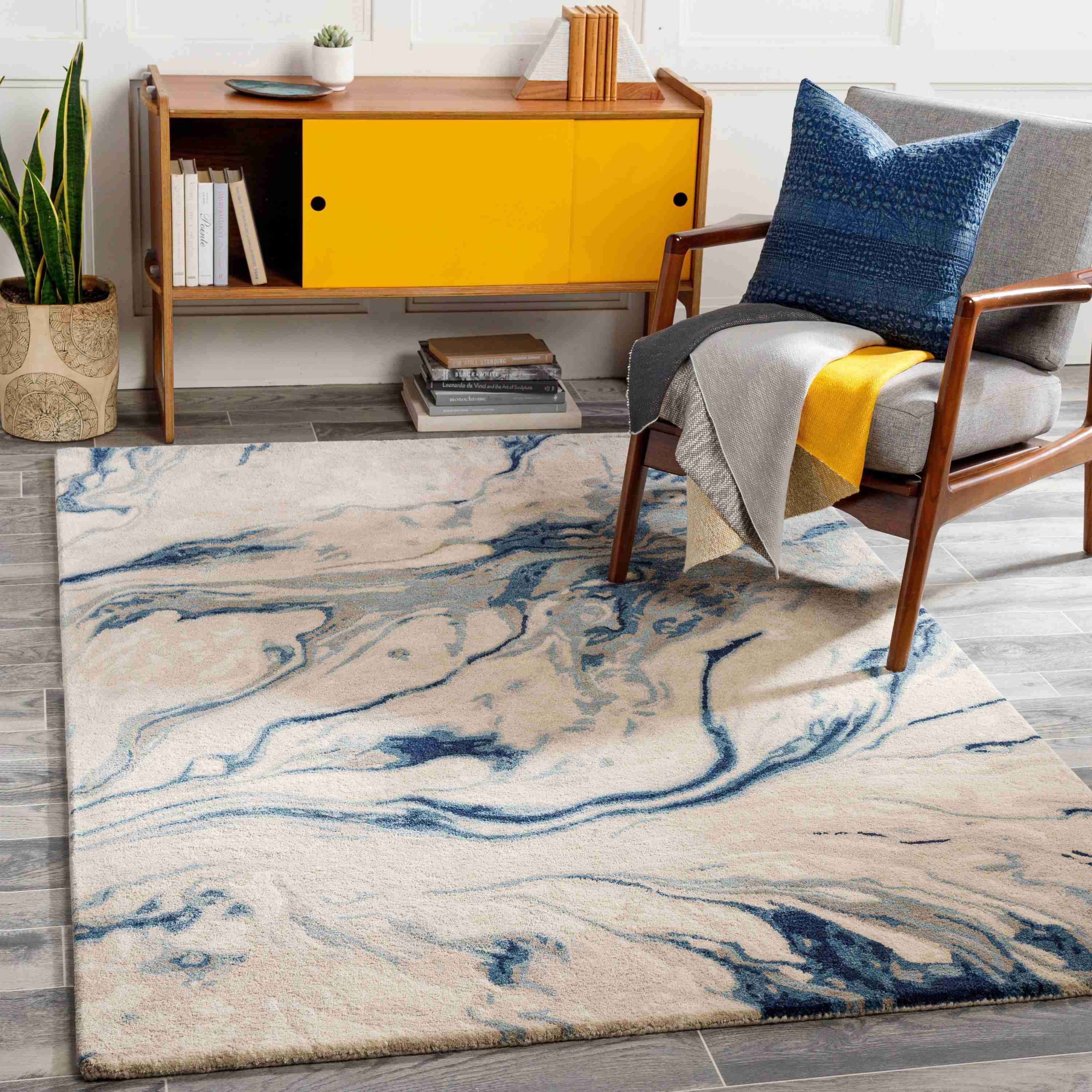 Surya Rugs Kavita Collection Navy, Denim, Gray & Light Beige Area Rug KVT-2315 - Image 1