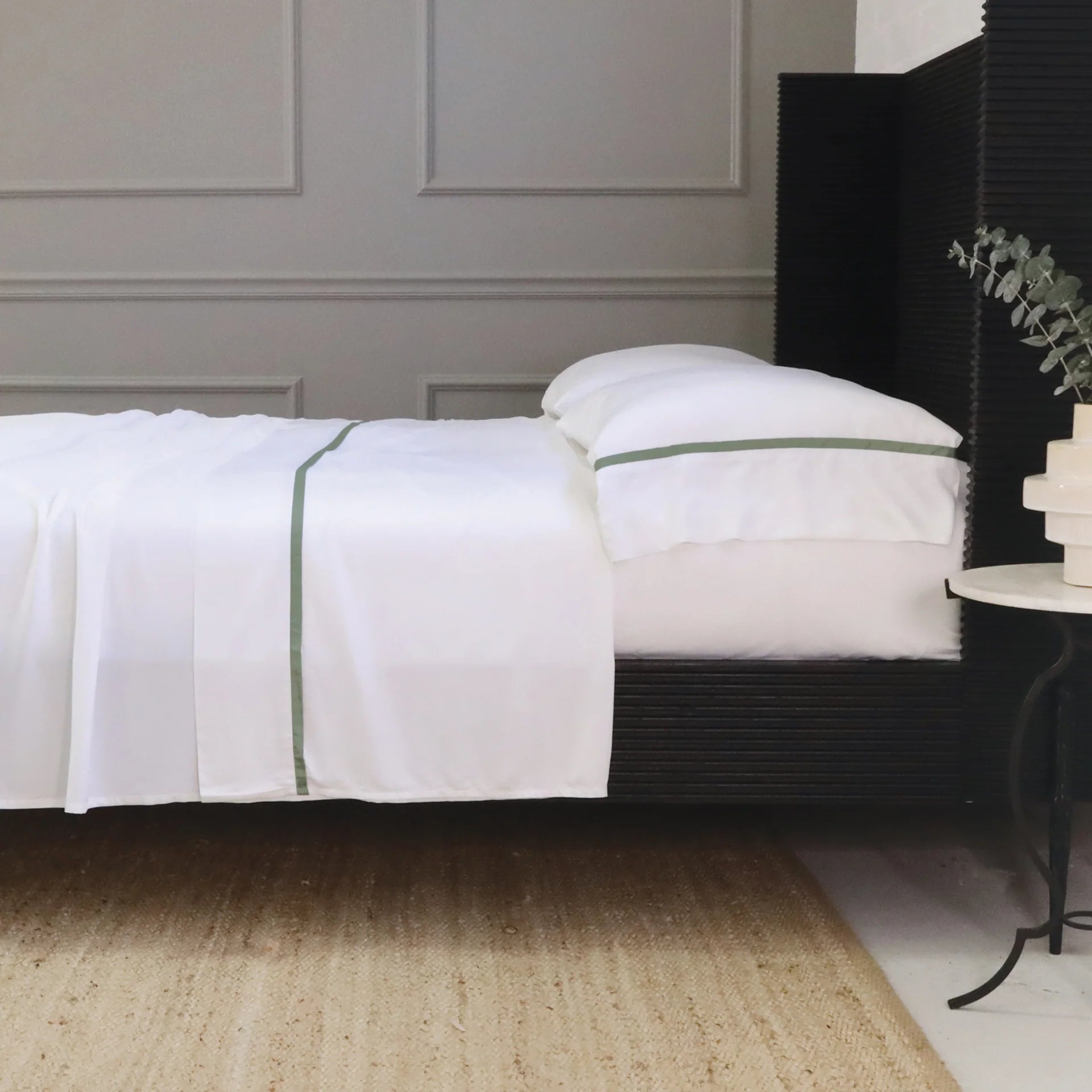 Pom Pom at Home Langston Bamboo Sateen Sheet Set ~ Moss Flange ~ Available in Twin, Queen and King Sizes