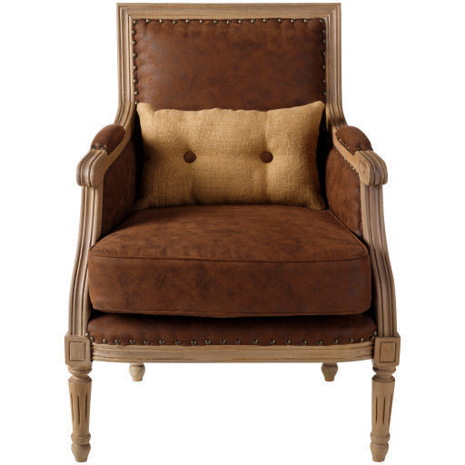 Surya Lichfield Modern Faux Brown Leather Accent Chair - Image 1