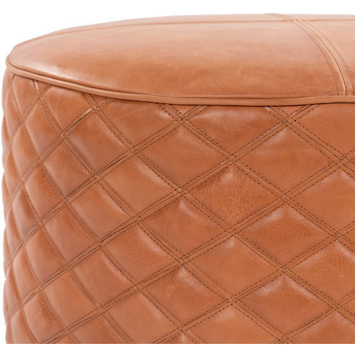 Surya Lance Modern Rustic Brown Quilted Leather Round Ottoman LEPF-001 - Image 3