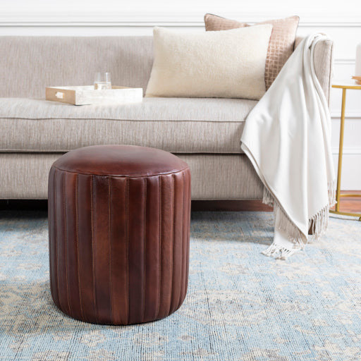 Surya Langdon Modern Rustic Brown Leather Ottoman LGPF-001