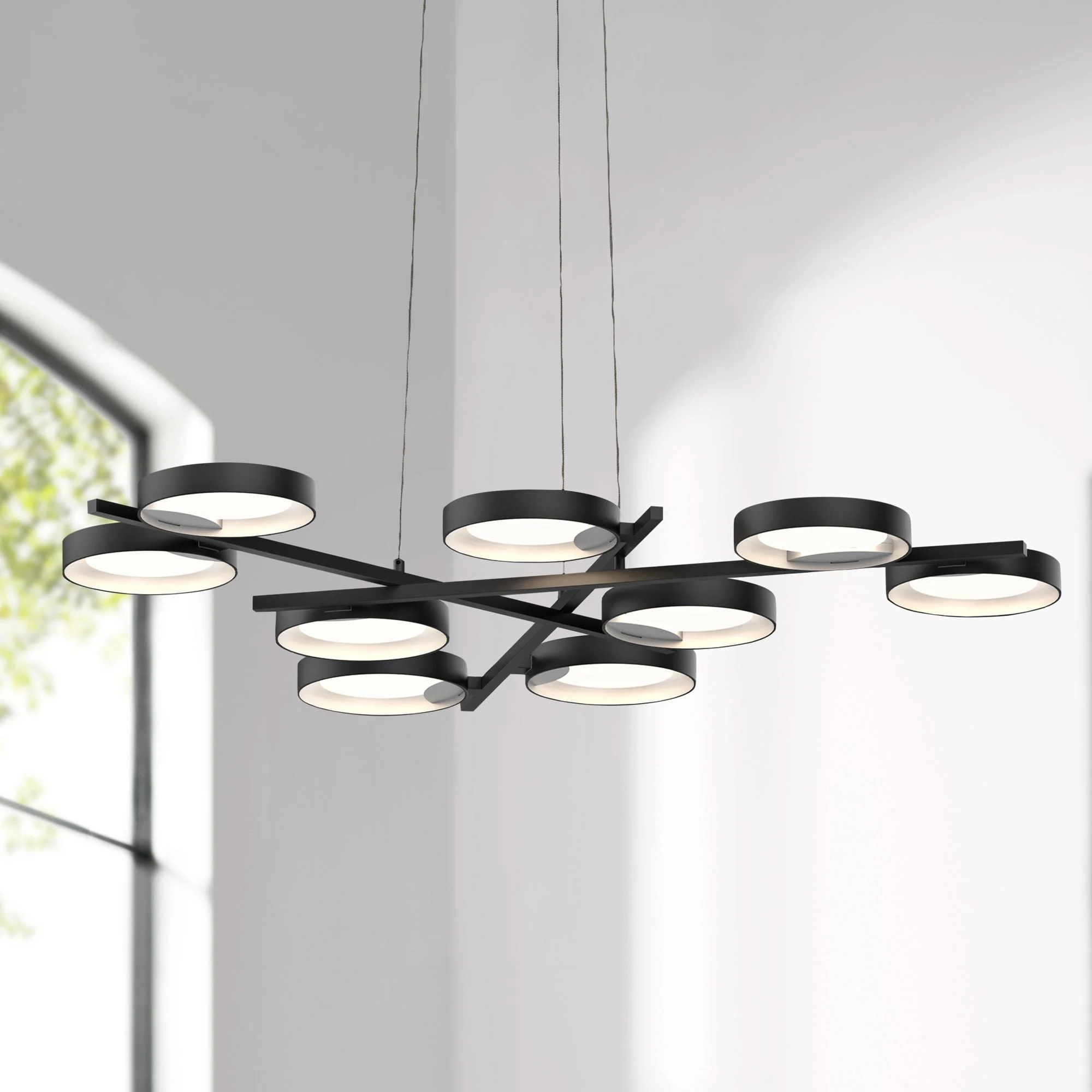 Light Guide Ring 48 1/4"W Black 9-Light LED Pendant Light - Image 1