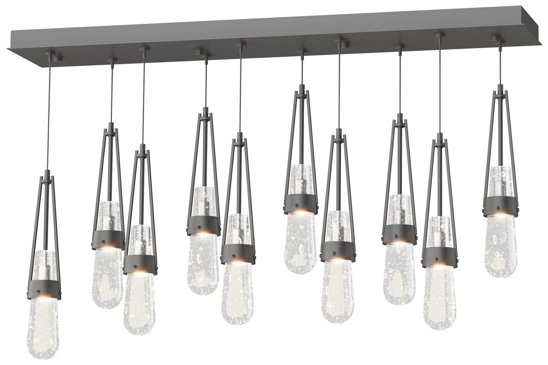 Link 10-Light Blown Rectangular Pendant - Black - Clear Bubble - Image 1