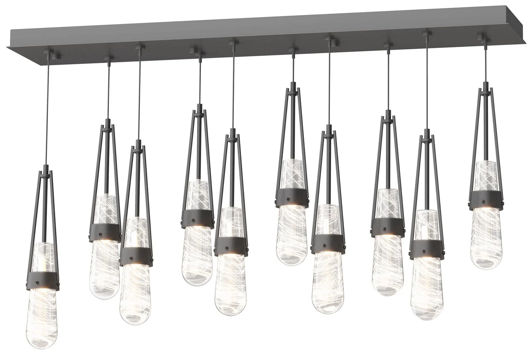 Link 10-Light Blown Rectangular Pendant - Black - Clear - White Threading - Image 1