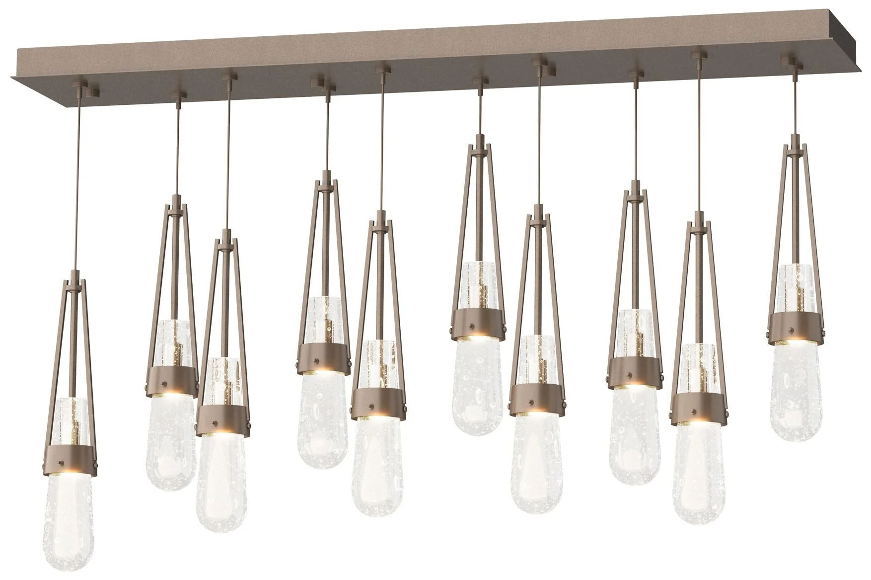 Link 10-Light Blown Rectangular Pendant - Bronze - Clear Bubble - Image 1