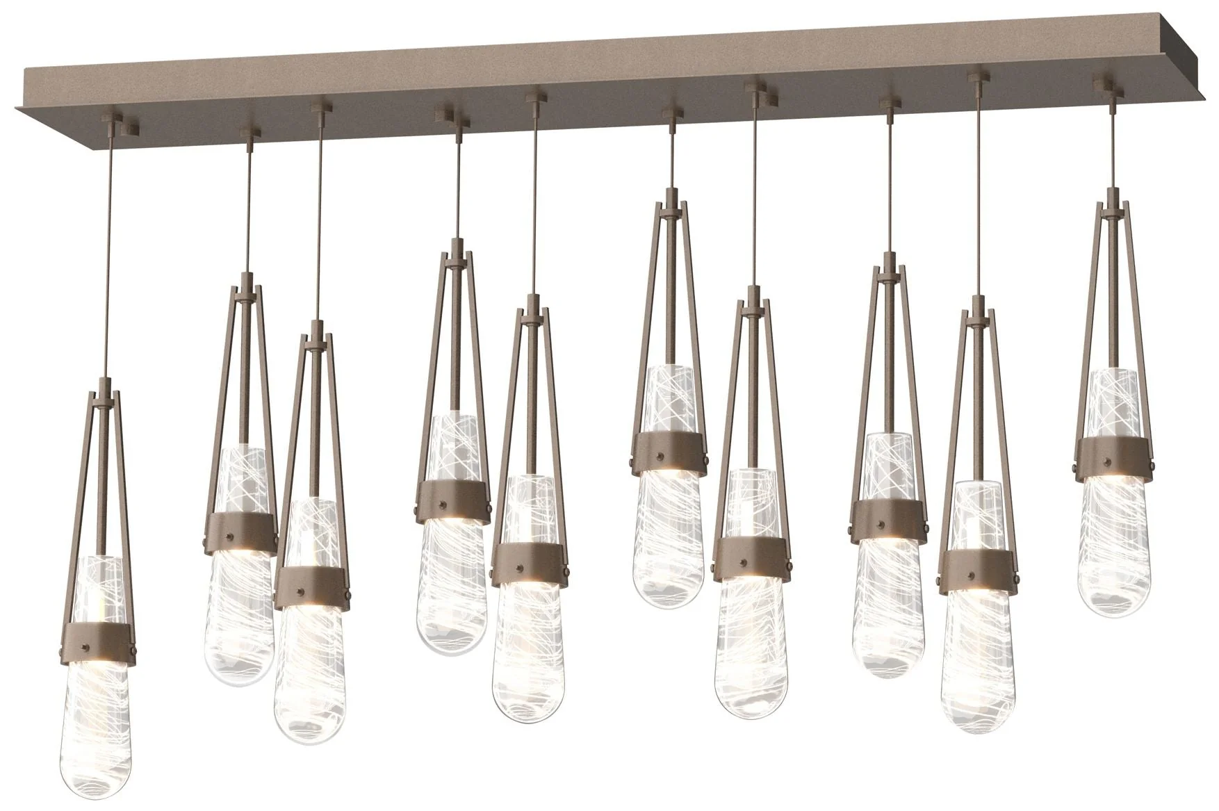 Link 10-Light Blown Rectangular Pendant - Bronze - Clear - White Threading - Image 1