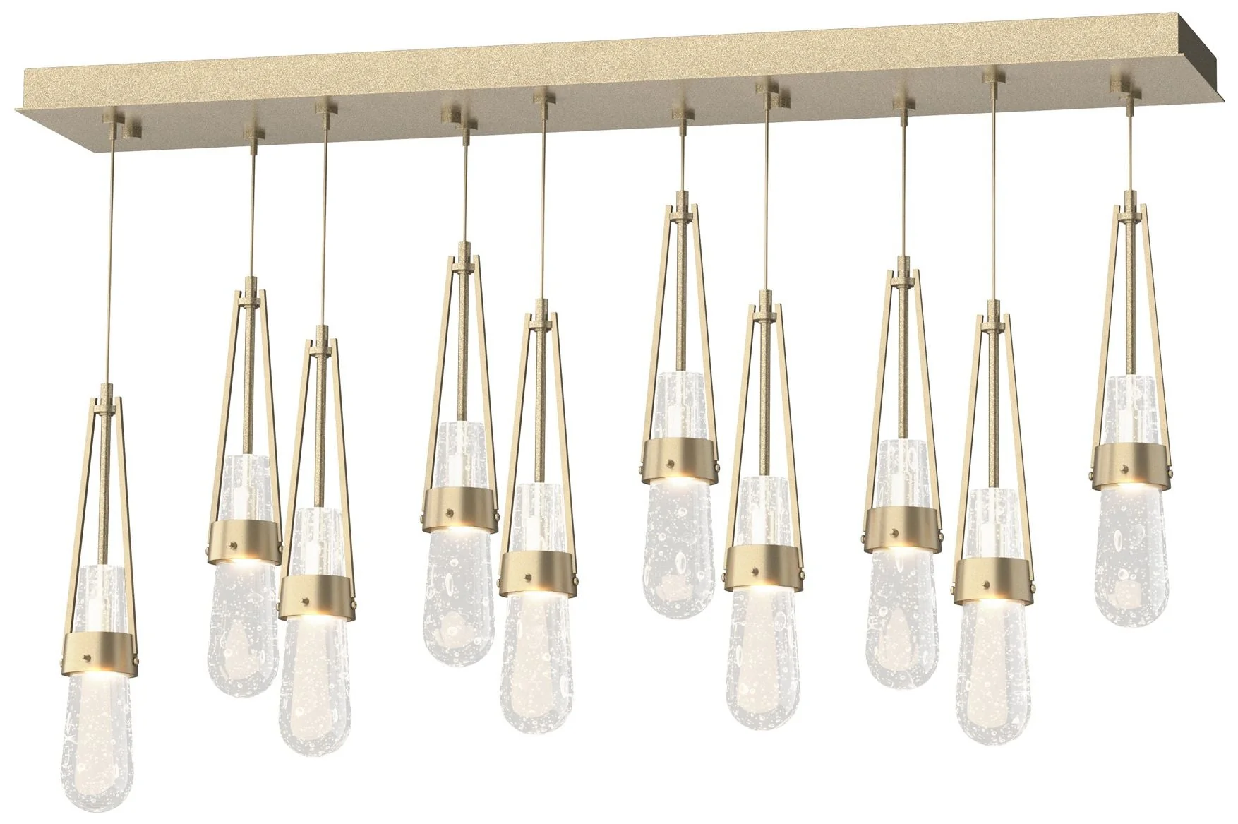 Link 10-Light Blown Rectangular Pendant - Gold - Clear Bubble - Image 1