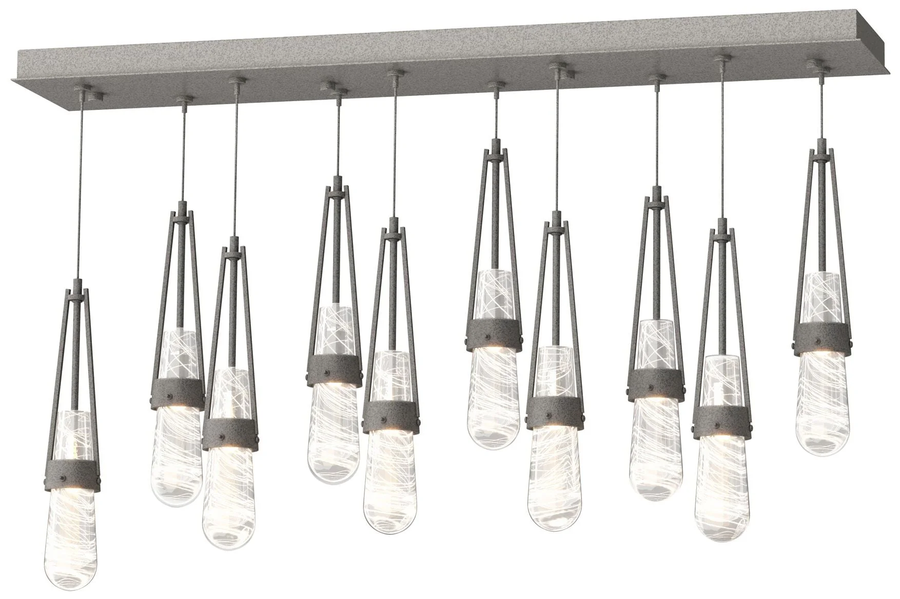 Link 10-Light Blown Rectangular Pendant - Iron - Clear - White Threading - Image 1