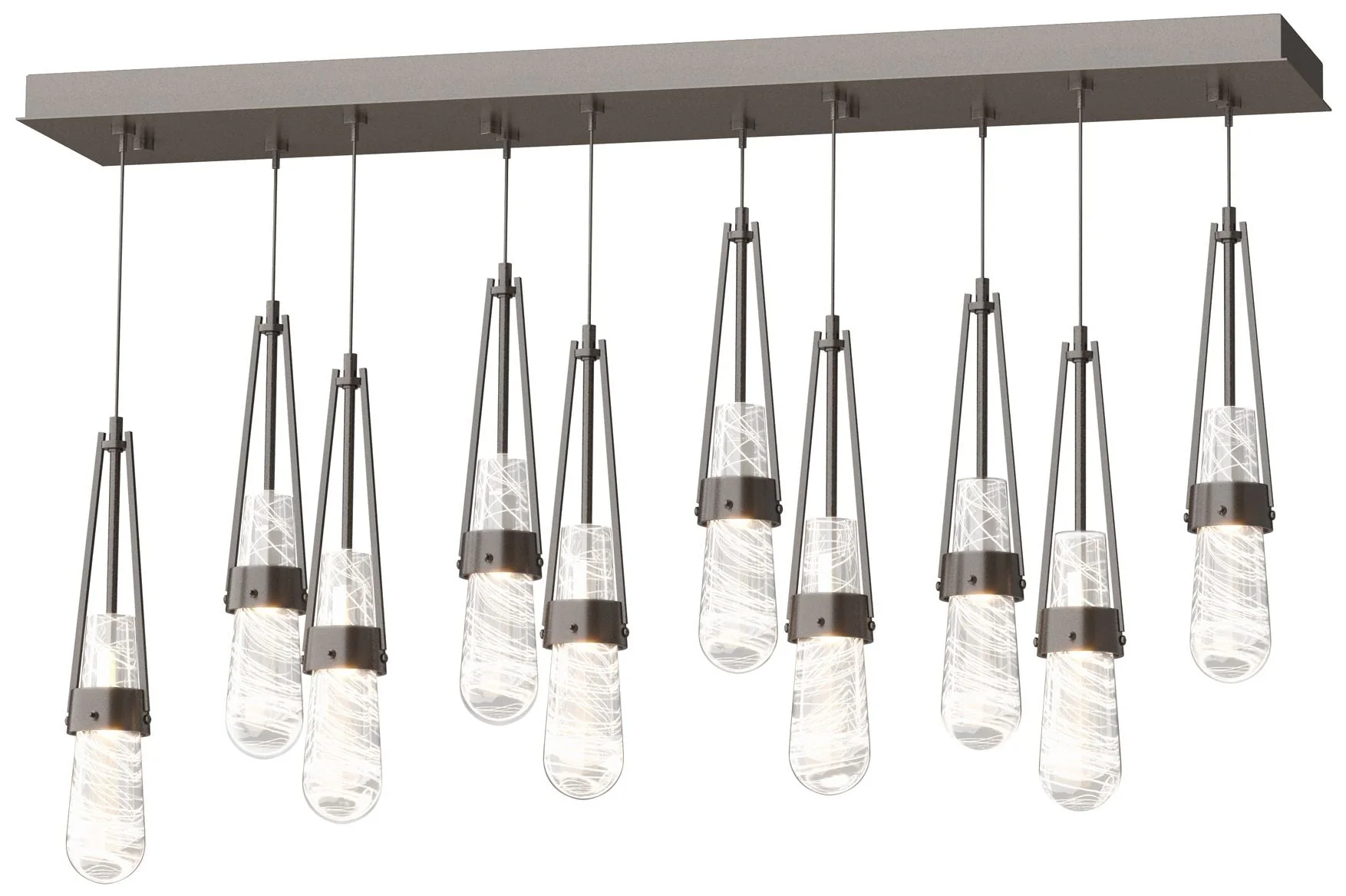 Link 10-Light Blown Rectangular Pendant - Oil Rubbed Bronze - Clear - White - Image 1
