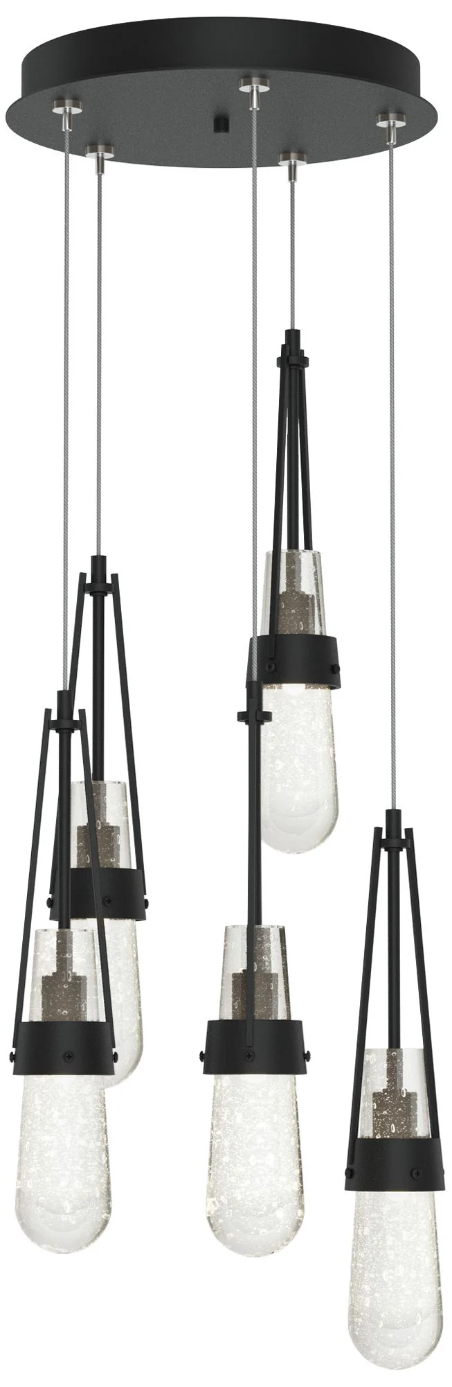 Link 13" Wide 5-Light Black Long Pendant With Clear Bubble Glass Shade - Image 1