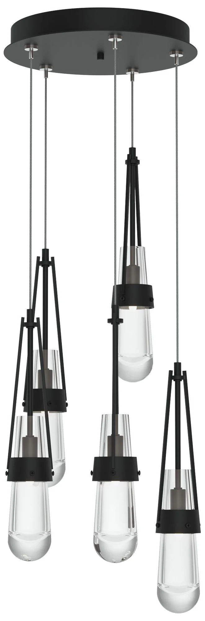 Link 13" Wide 5-Light Black Long Pendant With Clear Glass Shade - Image 1