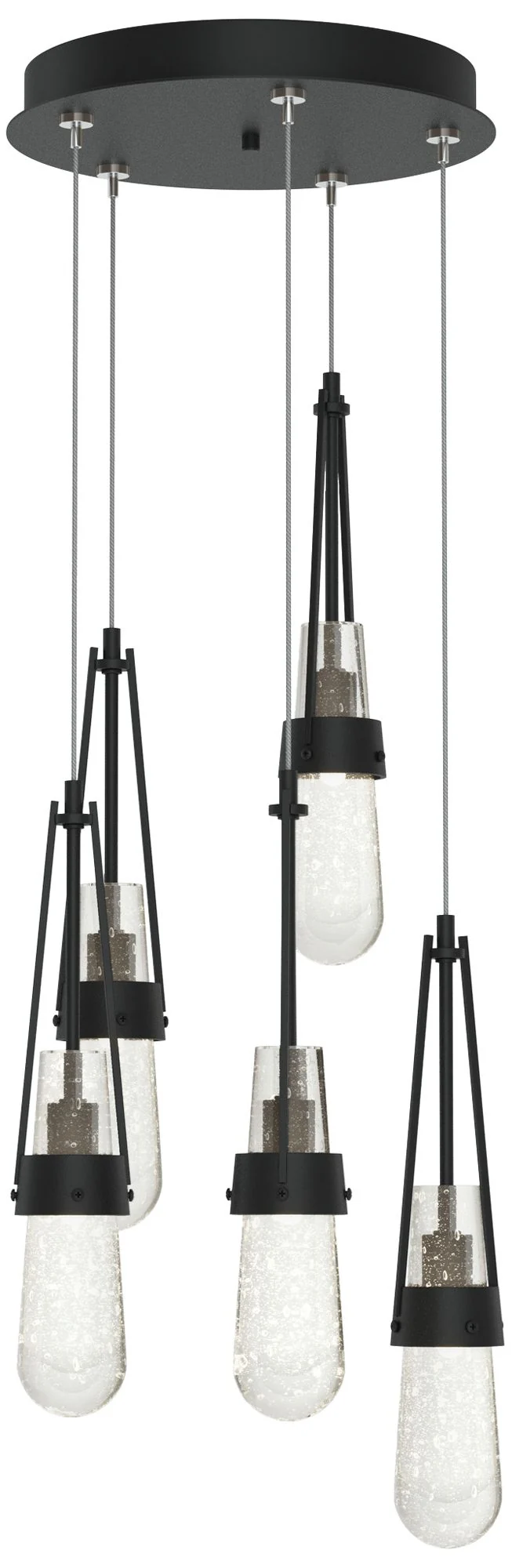 Link 13" Wide 5-Light Black Standard Pendant With Bubble Glass Shade - Image 1