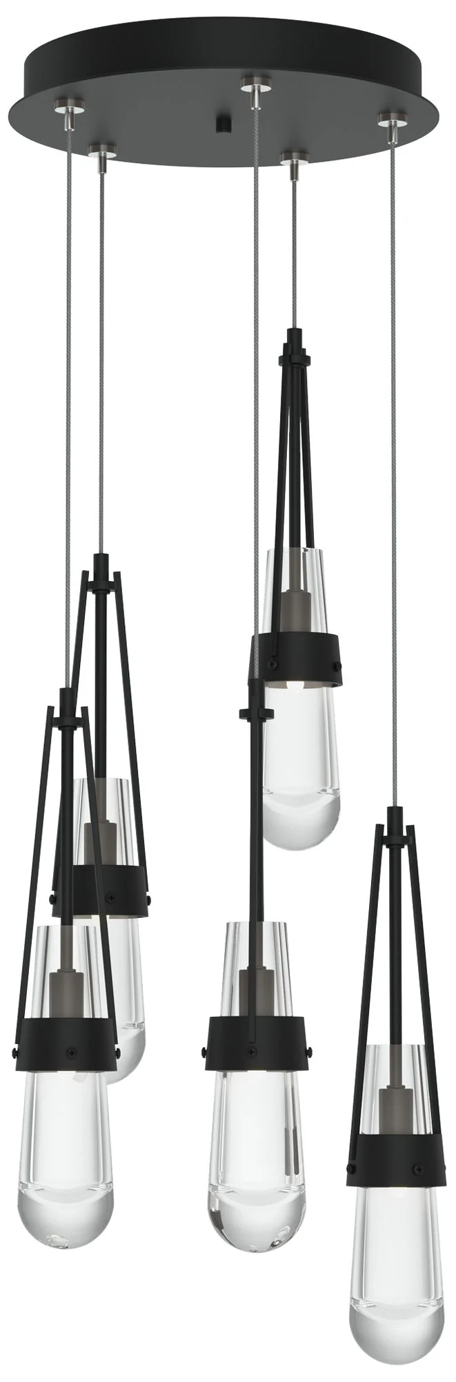 Link 13" Wide 5-Light Black Standard Pendant With Clear Glass Shade - Image 1